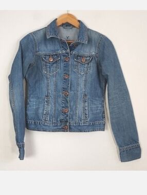 American Eagle Jean Jacket Distressed Denim Blue Size Small